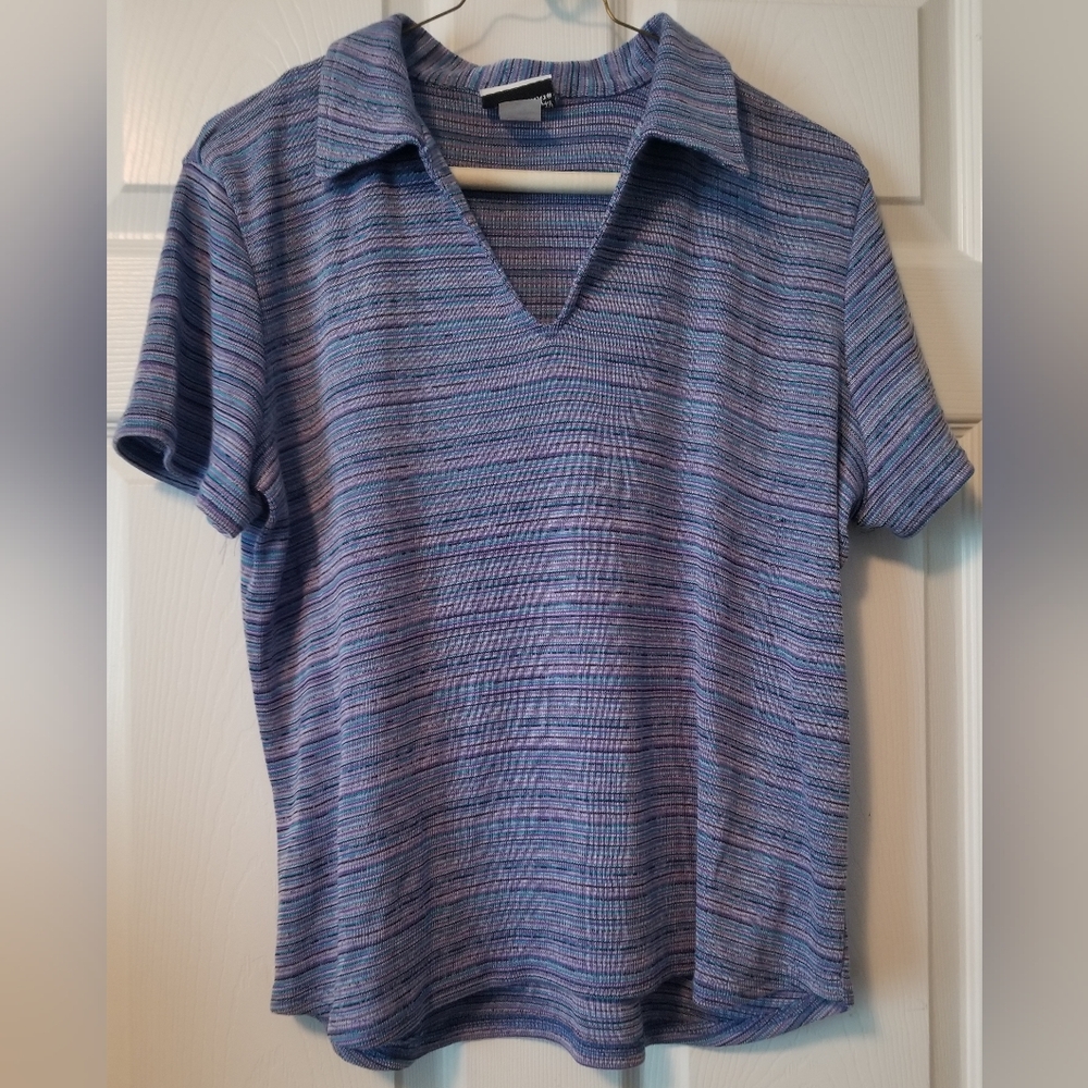 Blue and Purple Striped Polo Shirt